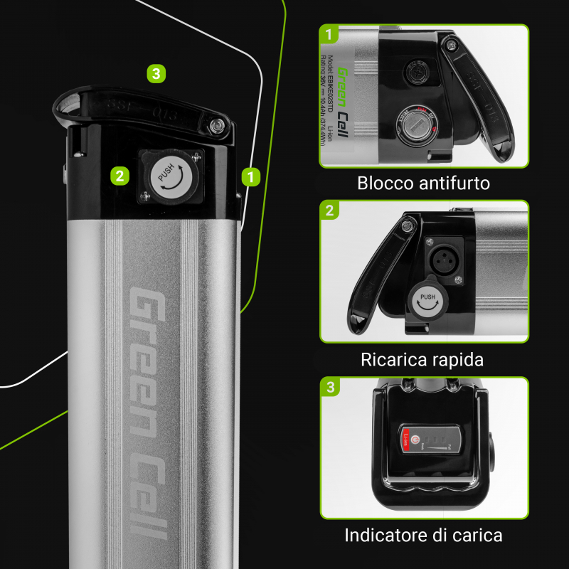 Green Cell Batteria Per Bici Elettrica V Ah Silverfish Li Ion