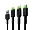 Set 3 cavi USB Green Cell GC Ray - USB-C 120 cm, LED verde, ricarica rapida Ultra Charge, QC 3.0