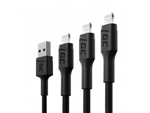 Set 3 cavi USB GC Ray Green Cell - Lightning 30 cm, 120 cm, 200 cm per iPhone, iPad, iPod, LED bianco, ricarica rapida