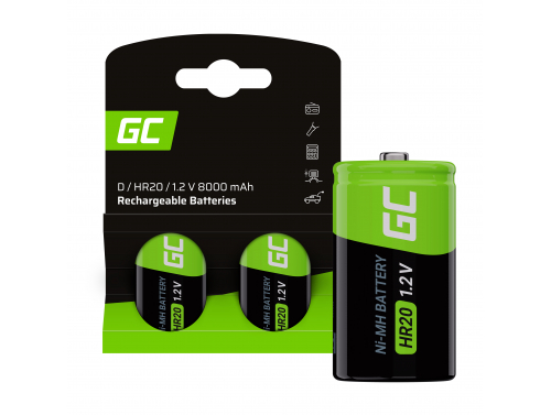 Green Cell Batteria 2x D R20 HR20 Ni-MH 1.2V 8000mAh