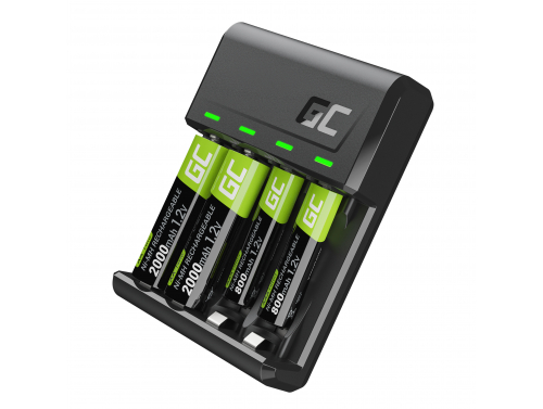 Set caricabatterie Green Cell GC VitalCharger e batterie NiMH 2x AA 2000mAh 2x AAA 800mAh