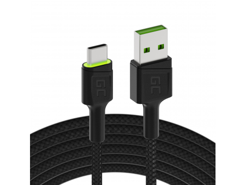 Cavo USB-C Tipo C 1,2m LED Green Cell Ray, con ricarica rapida, Ultra Charge, Quick Charge 3.0