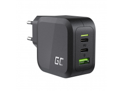 Green Cell Caricabatterie da rete 65W GaN GC PowerGan per Laptop, MacBook, Iphone, Tablet, Nintendo Switch - 2x USB-C, 1x USB-A