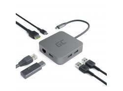 Adattatore HUB USB-C Green Cell 6 in 1 (3xUSB 3.0 HDMI 4K Ethernet) per Apple MacBook Pro, Air, Asus, Dell XPS, HP, Lenovo X1