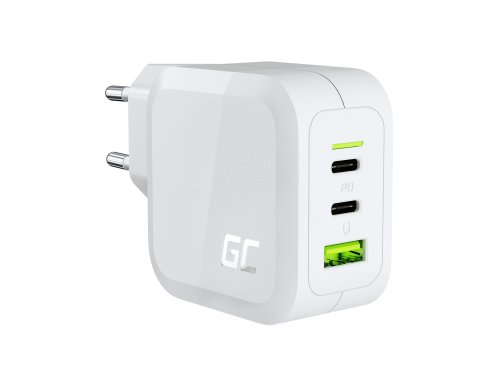 Green Cell Caricabatterie da rete Bianco 65W GaN GC PowerGan per Laptop MacBook Iphone Tablet Nintendo Switch 2x USB-C 1x USB-A