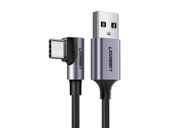 Cavo angolato USB-A verso USB-C UGREEN, 3A, Lunghezza 2 metri, Ricarica rapida Quick Charge 3.0, Colore Nero-argento