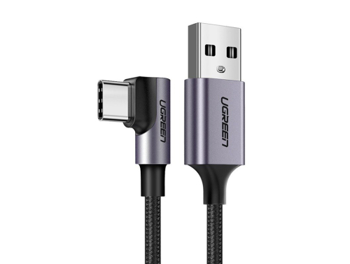 Cavo angolato USB-A verso USB-C UGREEN, 3A, Lunghezza 2 metri, Ricarica rapida Quick Charge 3.0, Colore Nero-argento