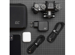 Kit Caricatore di rete GC PowerGaN 65 W, cavo GC PowerStream USB-C - Lightning MFi da 1 m, cavo GC PowerStream USB-C - USB-C 1,2 m PD 60 W, custodia da viaggio