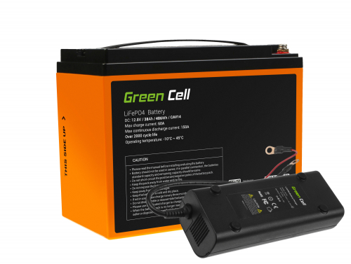 Green Cell® Batteria LiFePO4 38Ah 12.8V 486Wh al litio ferro fosfato con caricatore impianto per Fotovoltaico Casa mobile Barca