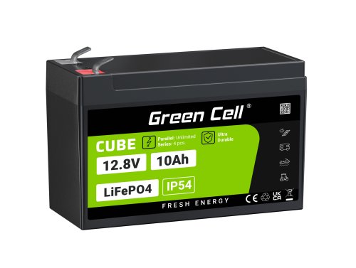 Green Cell CUBE LiFePO4 Batteria 10Ah 12.8V 128Wh LFP al litio 12V per UPS, Backup di emergenza, Scooter, Quad per bambini