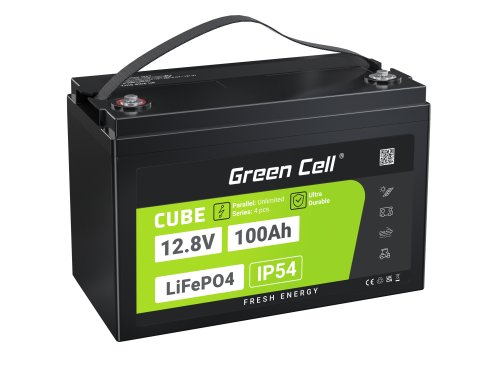 Green Cell CUBE LiFePO4 Batteria 100Ah 12.8V 1280Wh LFP al litio 12V per Impianto Fotovoltaico, Barca a motore, Campeggio Marina