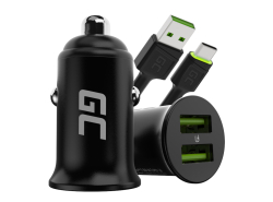 Green Cell Caricabatterie USB PowerRide Nano36, 2x USB-A, 36W con Ultra Charge a ricarica rapida + LED Cavo USB-C 120cm
