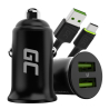 Green Cell Caricabatterie USB PowerRide Nano36, 2x USB-A, 36W con Ultra Charge a ricarica rapida + LED Cavo USB-C 120cm