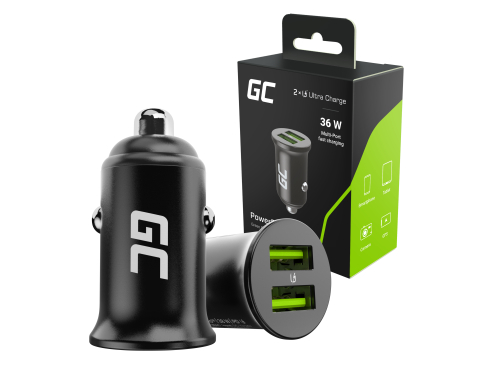 Green Cell Caricabatterie USB per auto PowerRide Nano36, Doppia Porta USB-A, 36W Total Presa, Ultra Charge compatible con iPhone