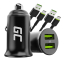 Green Cell Caricabatterie USB PowerRide Nano36, 2x USB-A, 36W con Ultra Charge a ricarica rapida + 2x LED Cavo USB-C 120cm