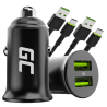 Green Cell Caricabatterie USB PowerRide Nano36, 2x USB-A, 36W con Ultra Charge a ricarica rapida + 2x LED Cavo USB-C 120cm