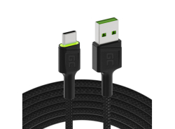 Green Cell Caricabatterie USB PowerRide Nano36, 2x USB-A, 36W con Ultra Charge a ricarica rapida + 2x LED Cavo USB-C 120cm