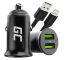 Green Cell Caricabatterie USB PowerRide Nano36, 2x USB-A, 36W con Ultra Charge a ricarica rapida + LED Cavo Lightning 120cm