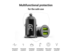 Green Cell Caricabatterie USB PowerRide Nano36, 2x USB-A, 36W con Ultra Charge a ricarica rapida + LED Cavo Lightning 120cm