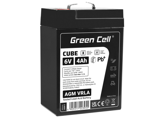 Green Cell CUBE AGM IP54 Batteria 6V 4Ah accumulatore sigillata giocattoli per bambini Installazioni di allarme