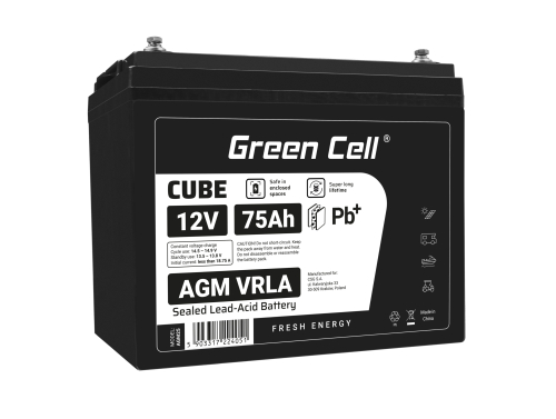 Green Cell CUBE AGM IP54 Batteria 12V 75Ah accumulatore sigillata fotovoltaico Barca sedia a rotelle Solari Camper