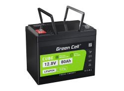 Batteria al litio-ferro-fosfato LiFePO4 Green Cell 12V 12.8V 80Ah per pannelli solari, camper e barche