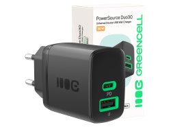 Greencell PowerSource Duo30 Caricatore USB/USB-C Nera Caricabatterie 30W Power Delivery