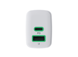 Greencell PowerSource Duo30 Caricatore USB/USB-C Bianco Caricabatterie 30W Power Delivery