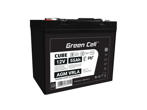 Green Cell CUBE AGM IP54 Batteria 12V 55Ah accumulatore sigillata falciatrice Scooter Peschereccio Trattorino