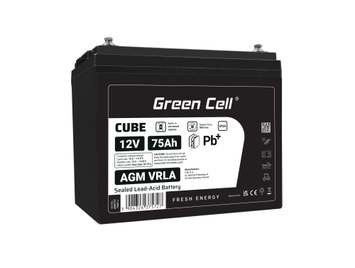 Green Cell CUBE AGM IP54 Batteria 12V 75Ah accumulatore sigillata fotovoltaico Barca sedia a rotelle Solari Camper