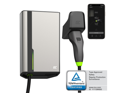 Green Cell GC HabuDen Wallbox 11kW 22kW 32A 7,5m Cavo Tipo 2 Stazione di ricarica per auto elettriche con App GC Bluetooth WiFi