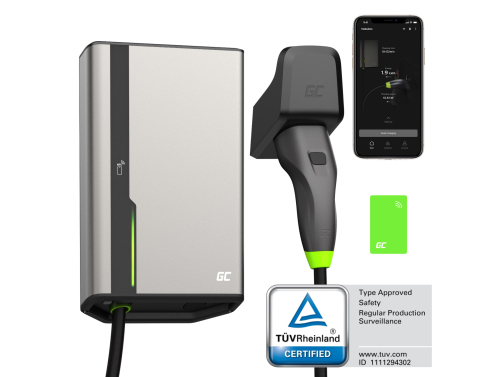 Green Cell GC HabuDen Wallbox 11kW 22kW 32A 7,5m NFC Cavo Tipo 2 Stazione di ricarica per auto elettriche con App GC BT WiFi