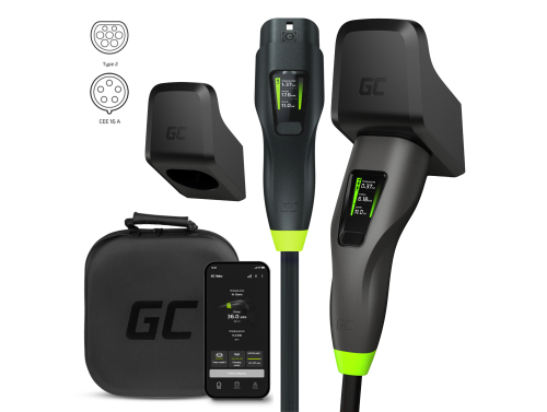Green Cell GC Habu Caricabatterie Mobile EV 11kW 7m Tipo 2 CEE 16A Wallbox con App + Habu Holder - supporto cavo di ricarica EV