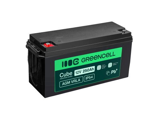 Green Cell Cube AGM VRLA IP54 12V 250Ah batteria senza manutenzione per camper, energia solare, barche