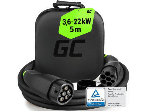GC Snap Tipo 2 Cavo EV 11kW / 22kW 5m per Tesla Model 3 S X Y, Fiat 500e, Peugeot e-208, Renault ZOE, Smart ForTwo, Kia EV6