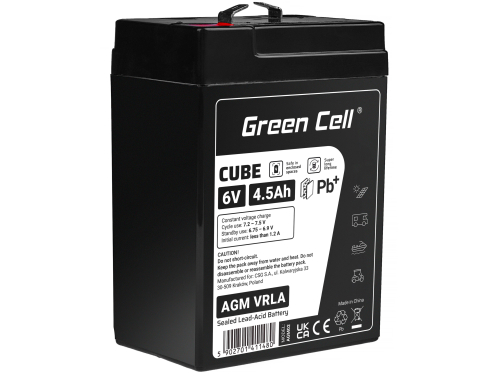 Batteria Green Cell AGM VRLA 6V 4.5Ah senza manutenzione per sistema di allarme cassa fiscale giocattolo - OUTLET