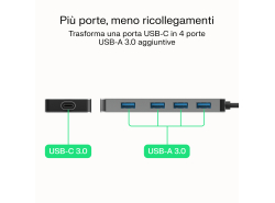 Adattatore Basic HUB Greencell USB-C 4in1 (4×USB-A 3.0) – veloce trasferimento fino a 5 Gb/s, custodia in alluminio