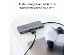 Adapter Basic HUB Greencell USB-A 4in1 (4×USB 3.0) – trasferimento veloce fino a 5 Gb/s, corpo in alluminio