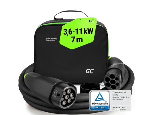 Green Cell Snap Tipo 2 Cavo EV 11kW 7m per Tesla Model 3 S X Y, VW ID.3, ID.4, Ford Mach-E, Kia EV6, Peugeot e-208, Fiat 500e
