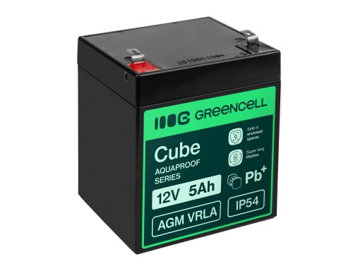 Greencell AGM VRLA 12V 5Ah batteria senza manutenzione per cassa, giocattoli, telecamera (91x70x102mm)