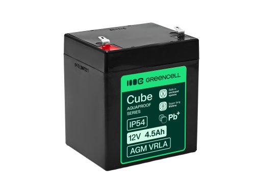 Greencell AGM VRLA 12V 4.5Ah batteria senza manutenzione per registratori di cassa, giocattoli, telecamere (90x70x106mm)