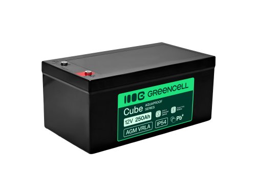 Greencell AGM VRLA 12V 250Ah batteria senza manutenzione per barche, fotovoltaico, pannelli solari (520x268x225mm)