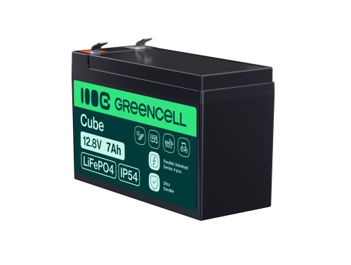 Green Cell CUBE LiFePO4 Batteria 7Ah 12.8V 89.6Wh LFP al litio 12V per UPS, Giocattolo allarme, CCTV Telecomunicazioni