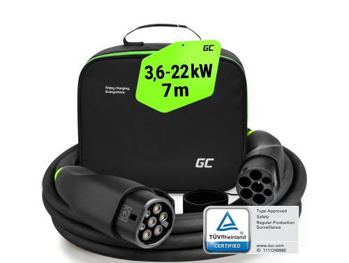 Green Cell Snap Tipo 2 Cavo EV 22 kW 7 m per Tesla Model 3 S X Y, VW ID.3, ID.4, Ford Mach-E, Kia EV6, e-208, Fiat 500e - OUTLET