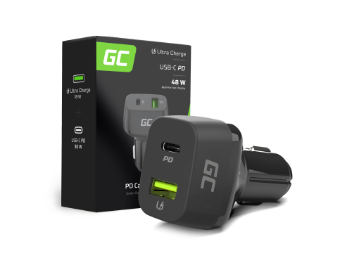 Green Cell Caricabatterie da auto 48W Power Delivery con Quick Charge 3.0 - USB-C, USB-A